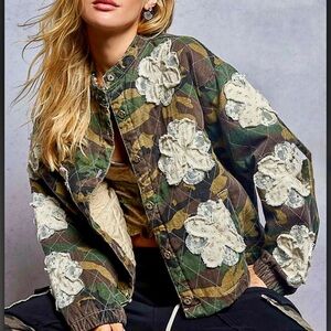 POL Green Floral Bomber Jacket
